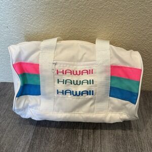 Vintage 1990s Hawaiian Voyager Nylon Zippered Beach Duffel Tote Bag Neon 11x8